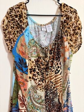 Bila Multicolor Patchwork Animal & Paisley Cap-Sleeve Tunic